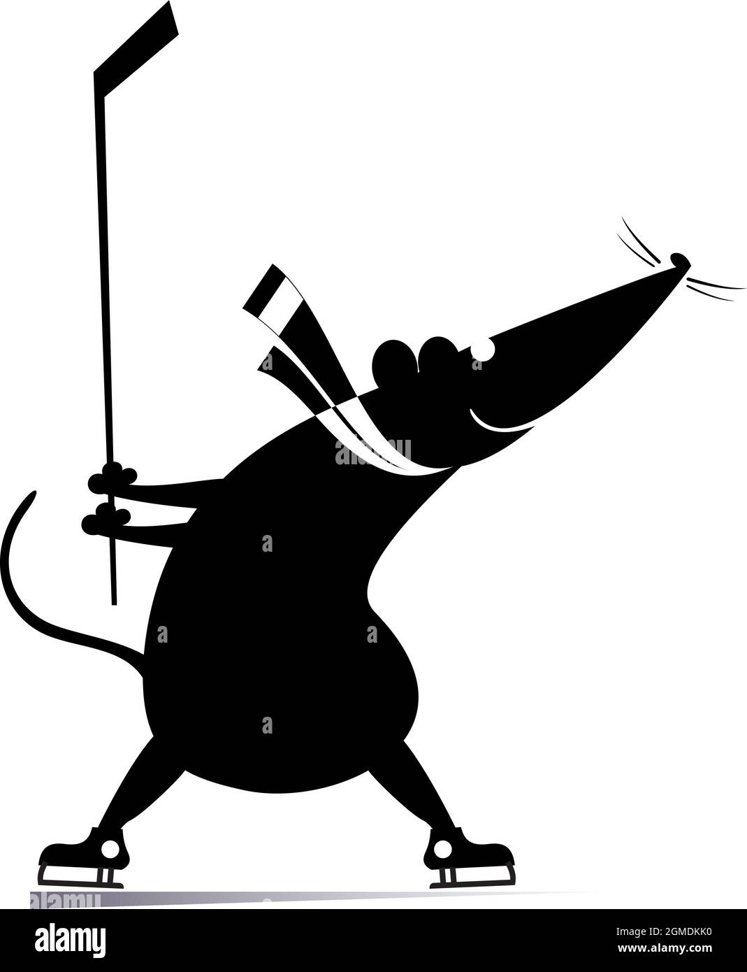 Cartoon rat or mouse an ice hockey player illustration. Cartoon rat or