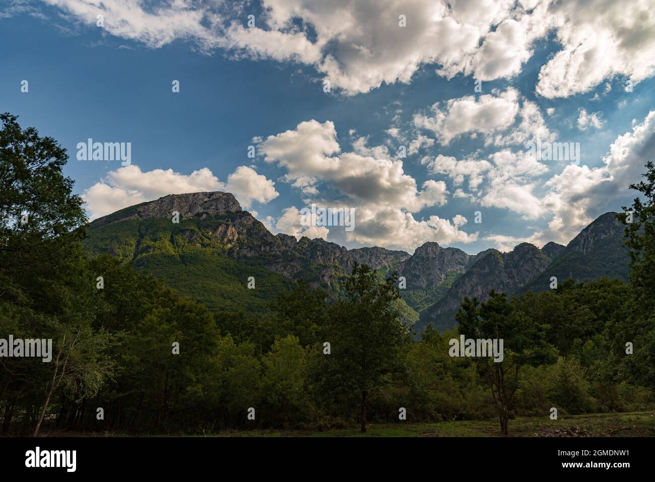 Mountains of the National Park of Abruzzo, Lazio and Molise.  La Camosciara Nature Reserve. Wonderful summer panorama. Stock Photo