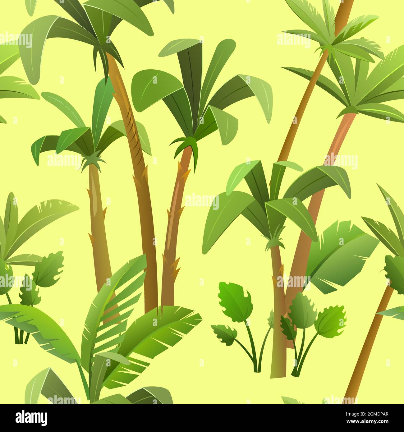tropical background with jungle leaves. Thickets with palms in cartoon  style. Seamless jungle pattern. Landscape with rainforest vector Stock  Vector Image & Art - Alamy