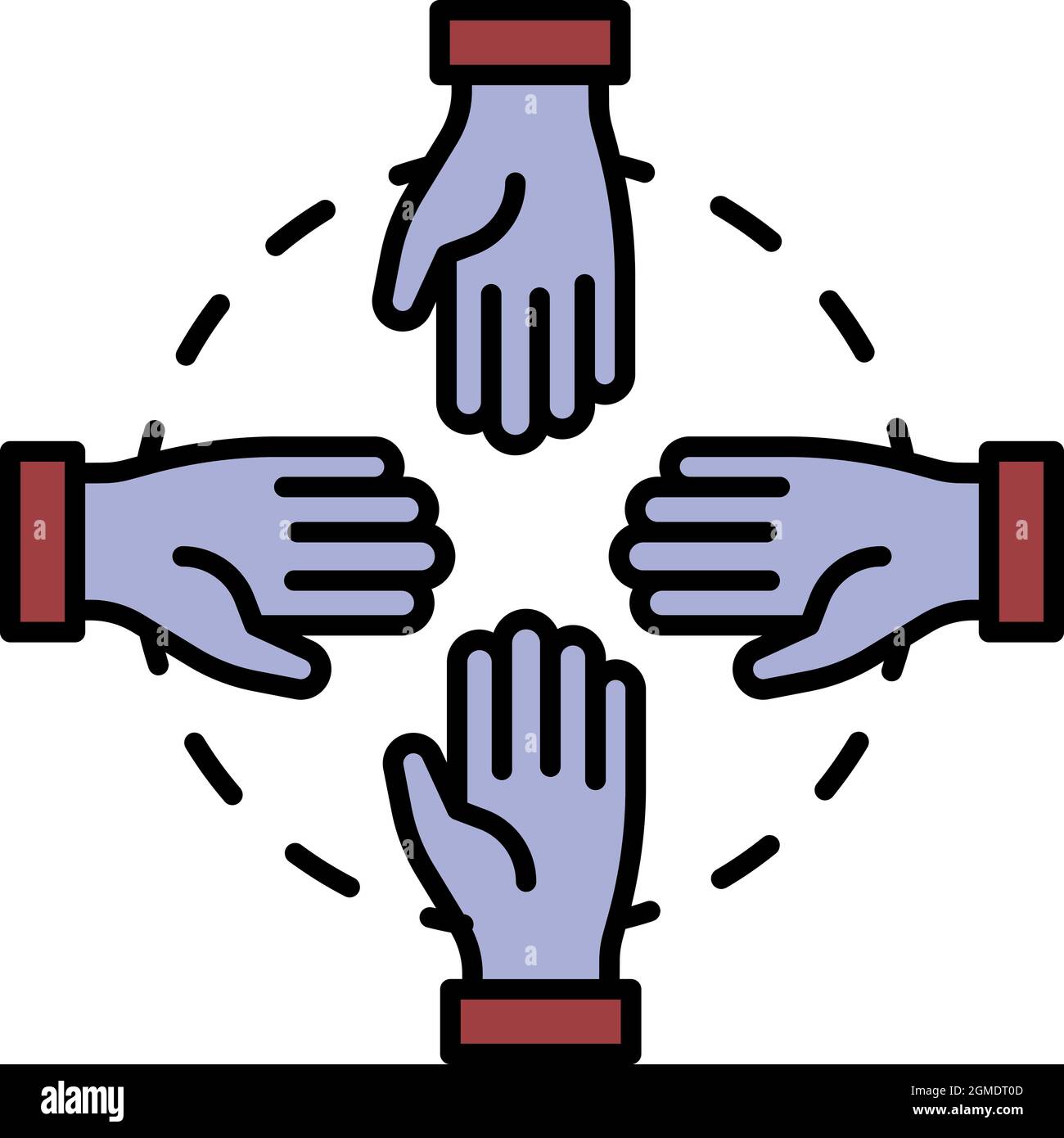 Hand teamwork icon. Outline hand teamwork vector icon color flat ...
