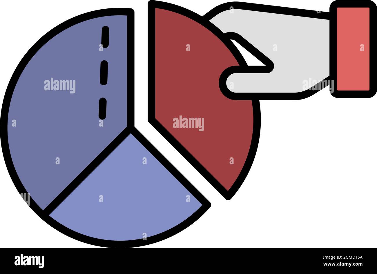 Hand take part from pie chart icon. Outline hand take part from pie ...