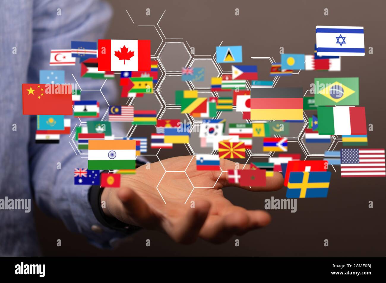 World map with countries and their flags, a 3 render Stock Photo - Alamy