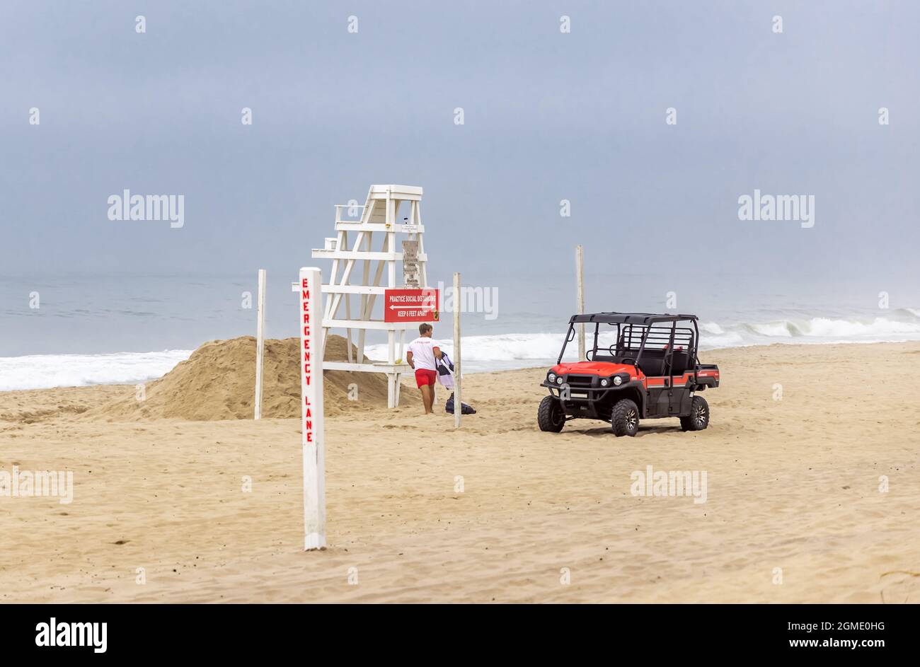 Life guard at an Amagansett Life guard stand in Eastern Long Island, NY Stock Photo