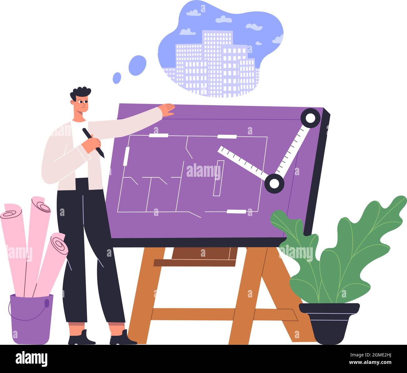 Professional architect engineer working on architectural project. Male