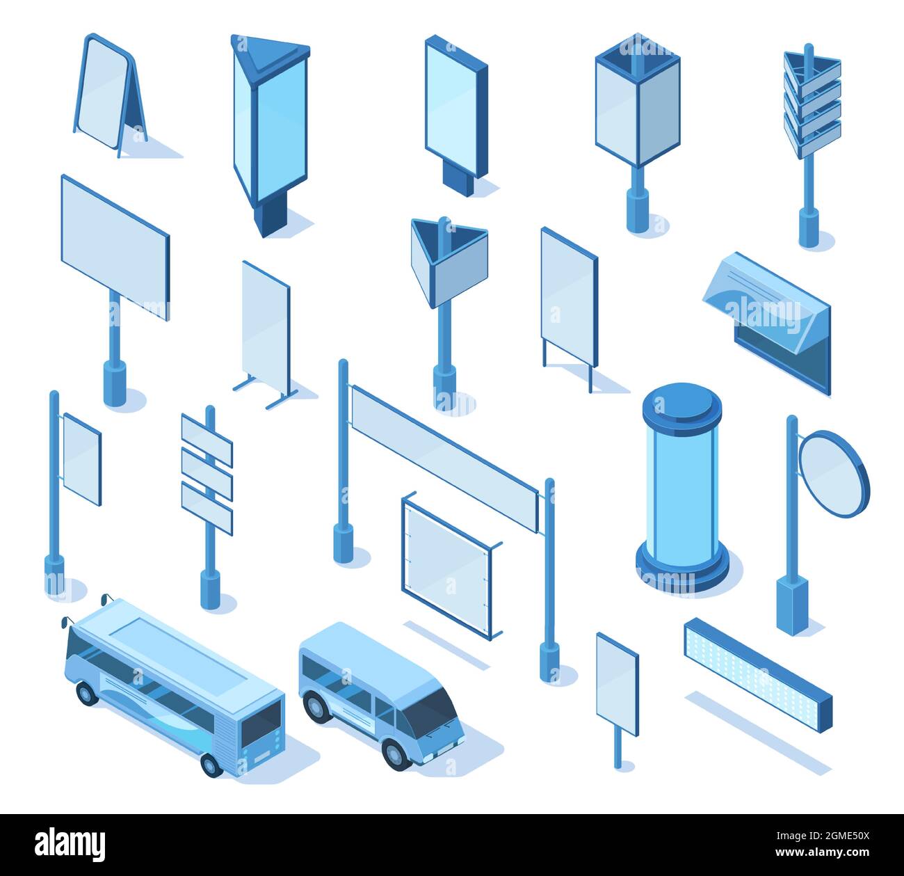 Isometric street outdoor media advertising 3d blank billboards. Empty ...