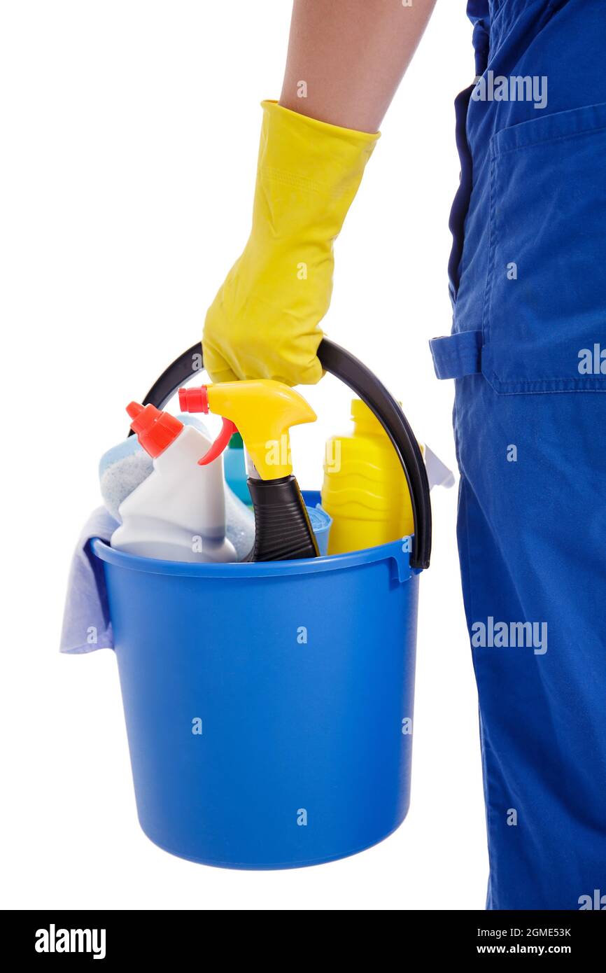 professional cleaning concept close up of male hand holding bucket
