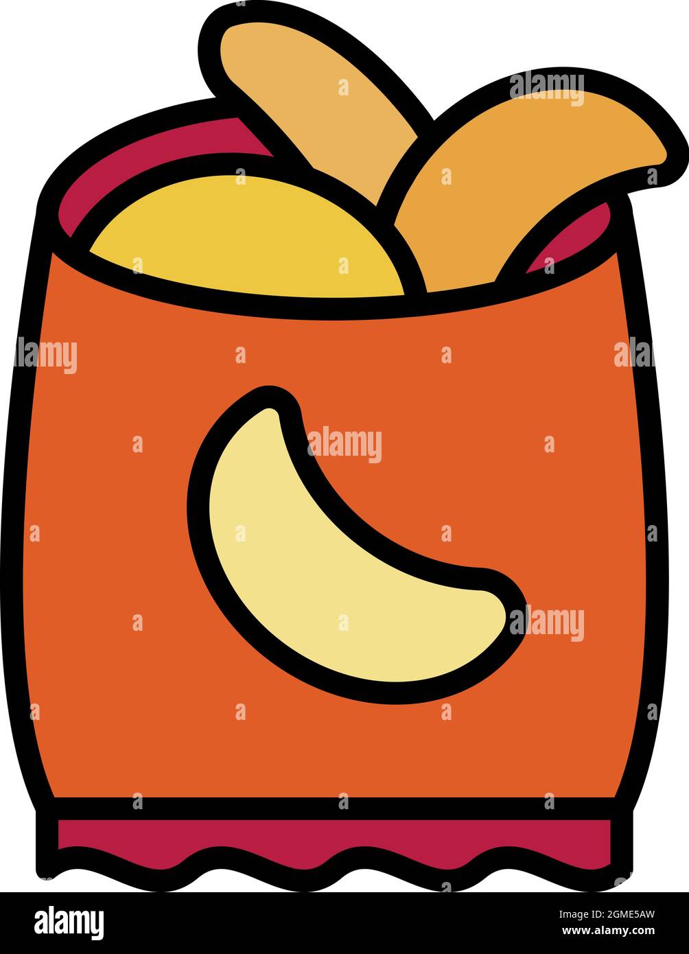 Chips bag icon. Outline chips bag vector icon color flat isolated Stock
