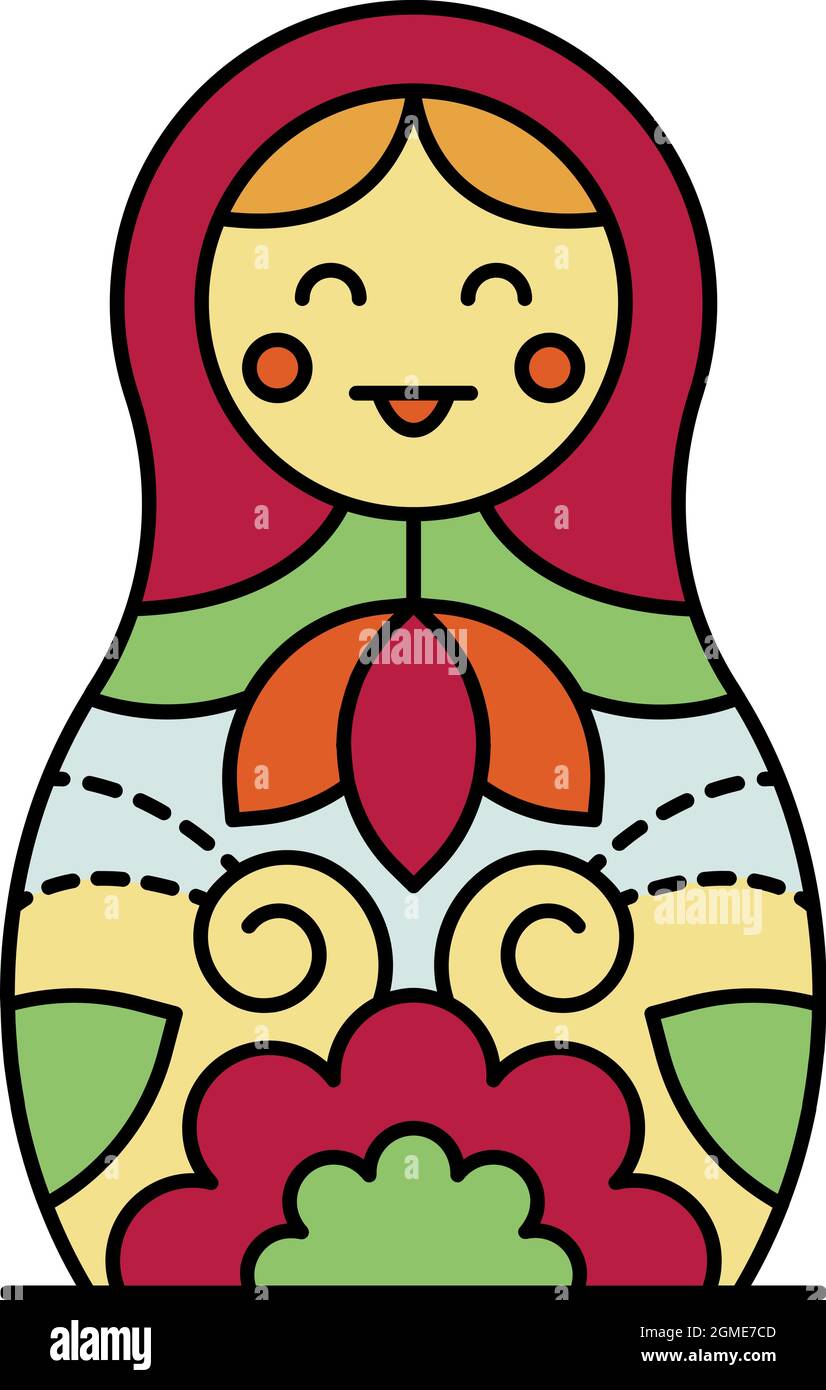 Smiling nesting doll icon. Outline smiling nesting doll vector icon color flat isolated Stock Vector