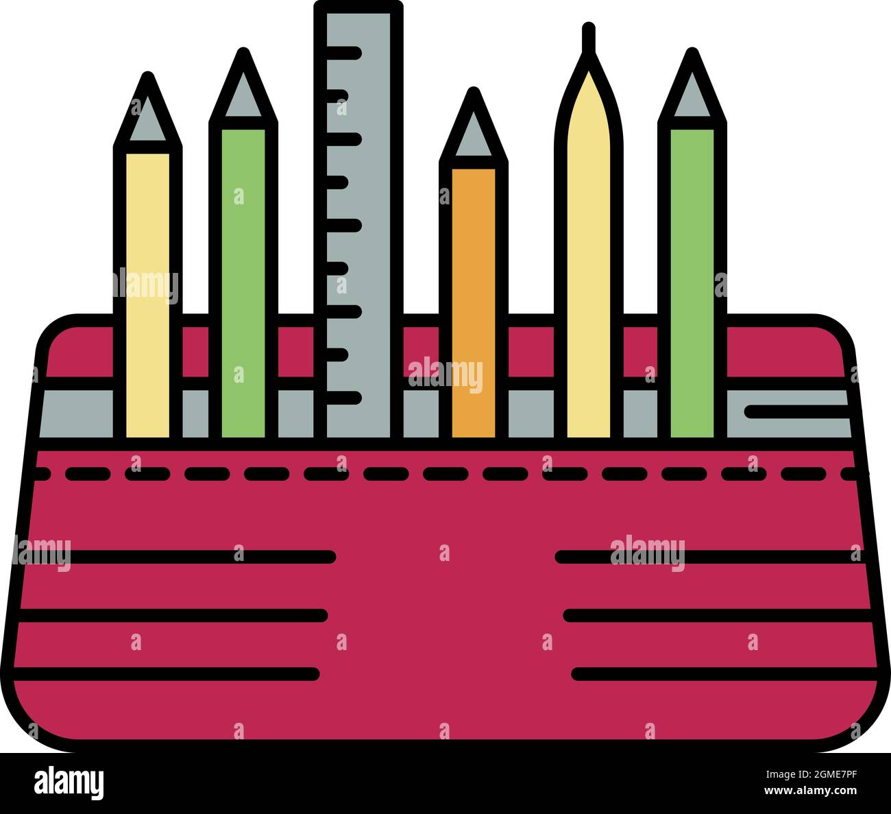 Pencil box icon. Outline pencil box vector icon color flat isolated