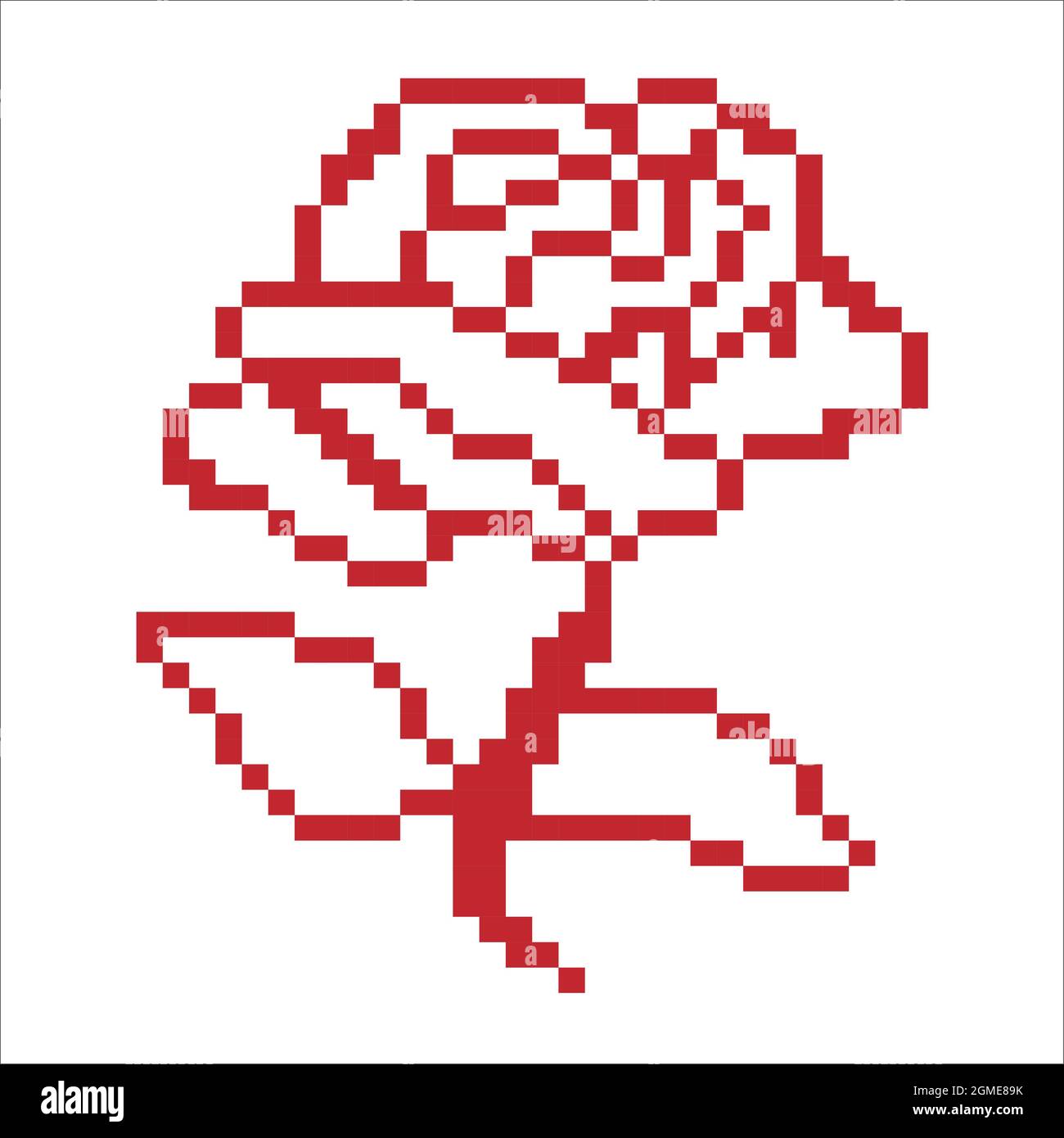 rose flower Pixel Art isolated on white Background. bit icon Pixel