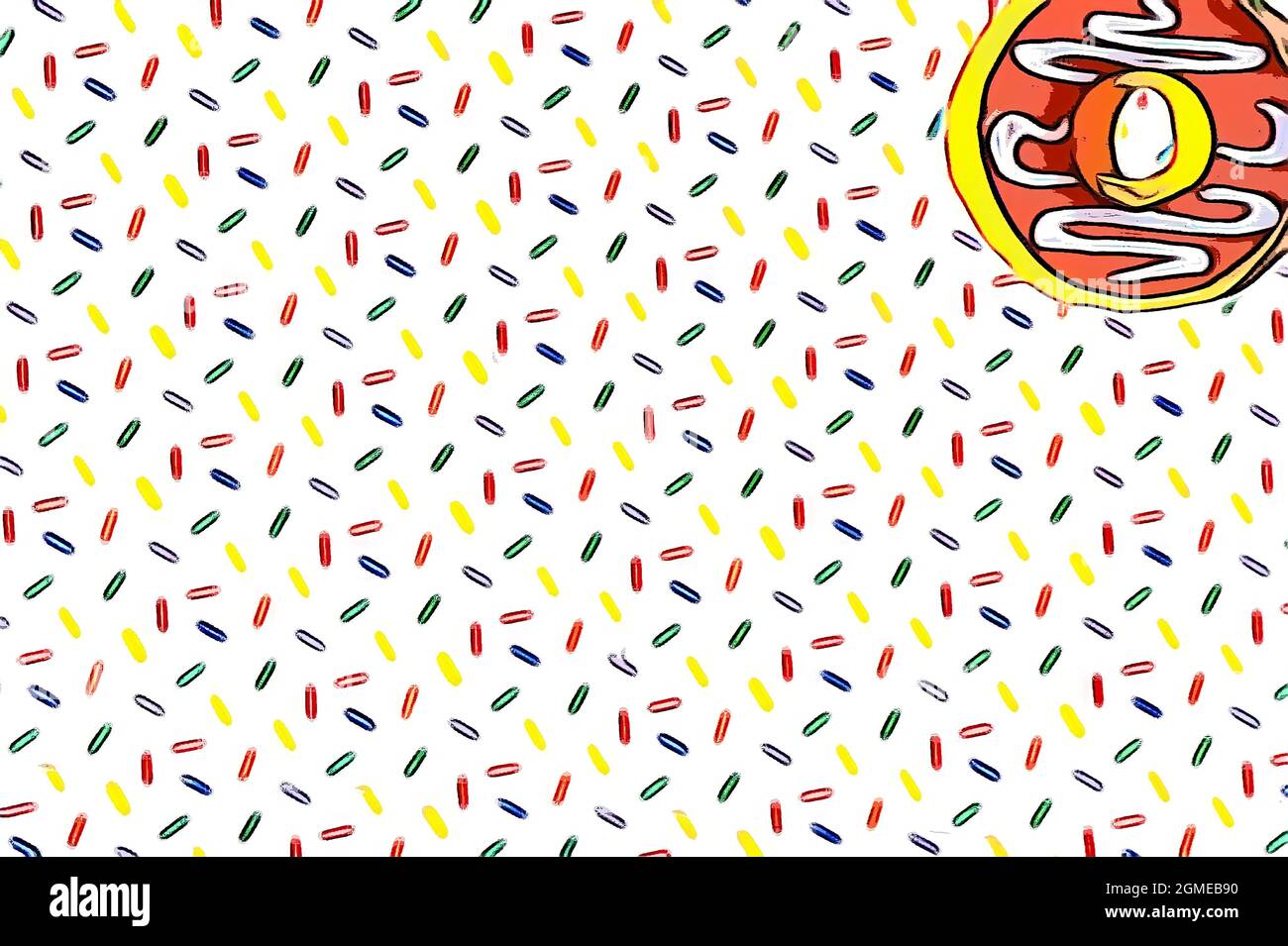 Top view of donut on colorful rice sprinkles background with copy space for text Stock Photo