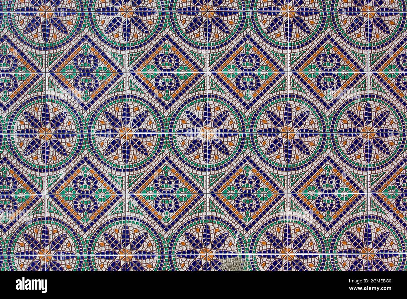 Ancient mosaic with colorful geometric and floral patterns Stock Photo