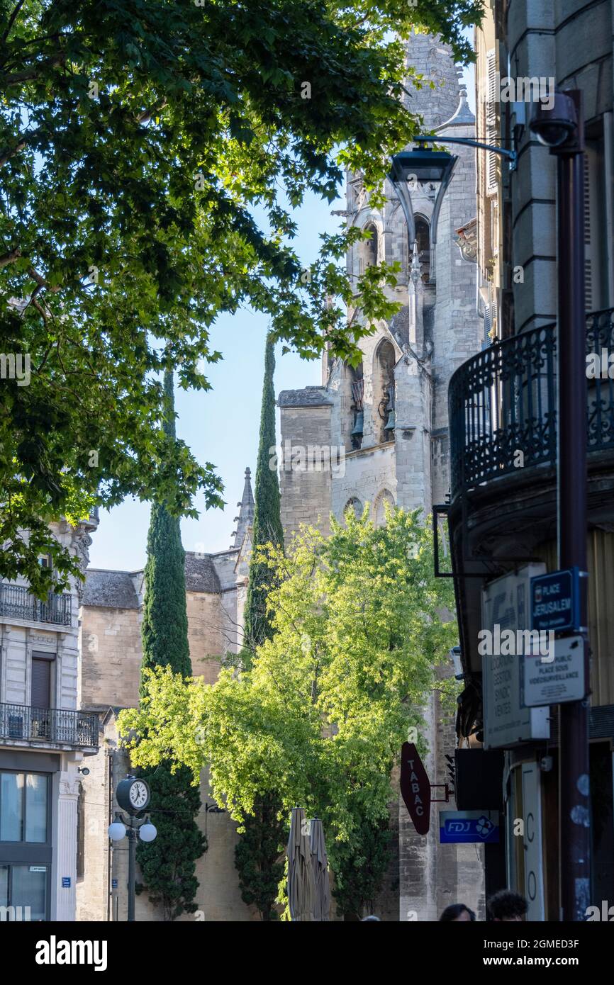 Place Carnot looking towards Basilique Saint-Pierre, Avignon, France. Stock Photo