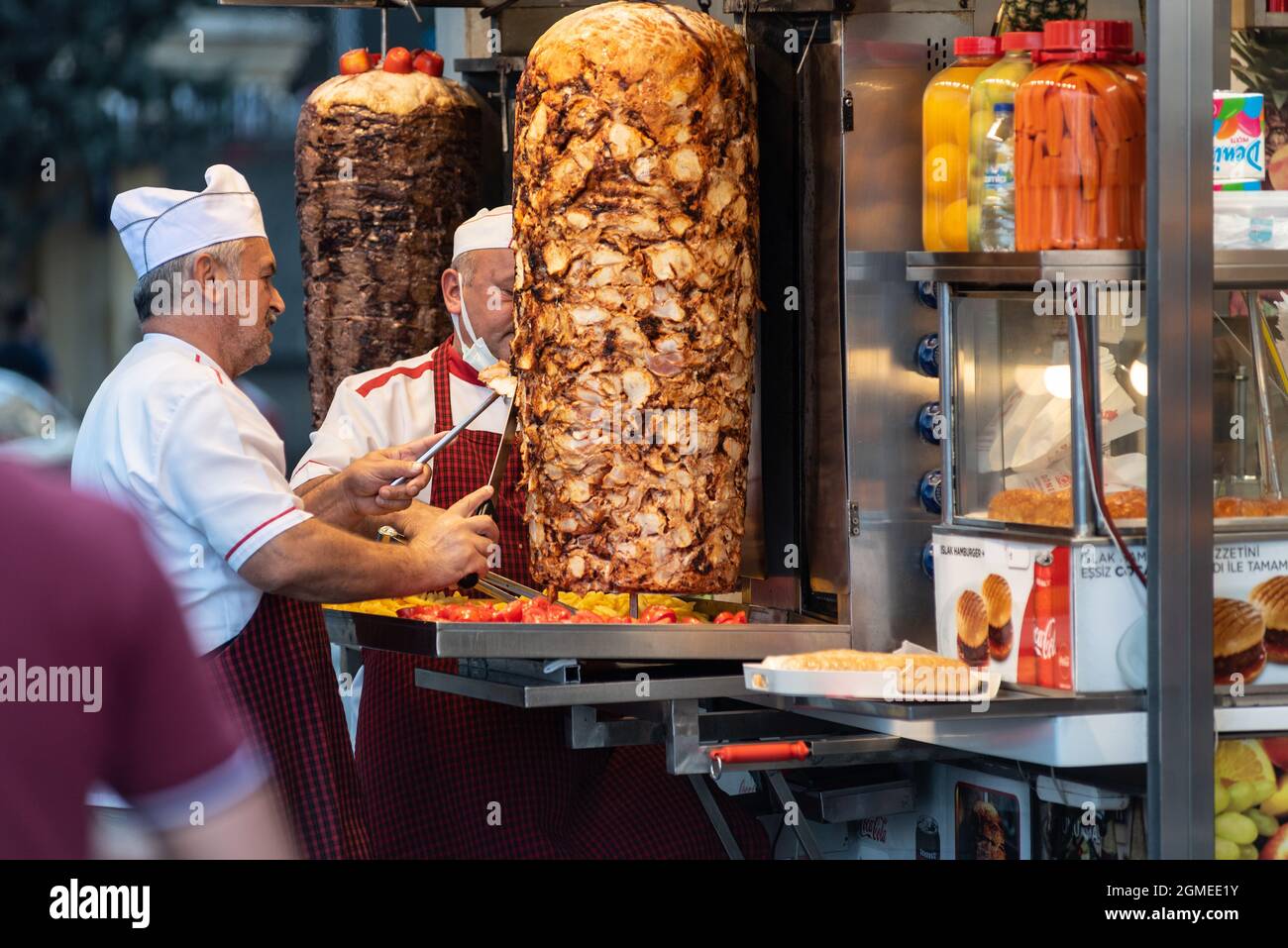 Istanbul, Turkey. September 18th 2021 Traditional street food, Turkish Kebab stalls in Taksim