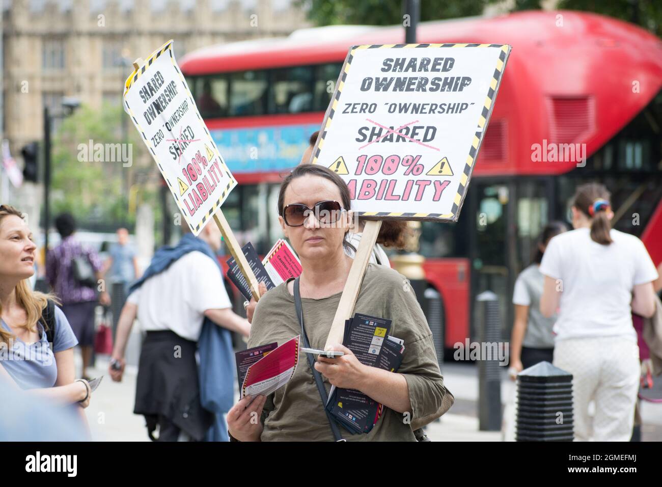 London, UK. 18th Sep, 2021. Rent council is a wiser choice dont buy Shared Ownership or Leaseholder is a hung, you become a slave to your property you dont owns demonstration at Queen Elizabeth II Conference Centre on  2021-09-18, London, UK. Credit: Picture Capital/Alamy Live News Stock Photo