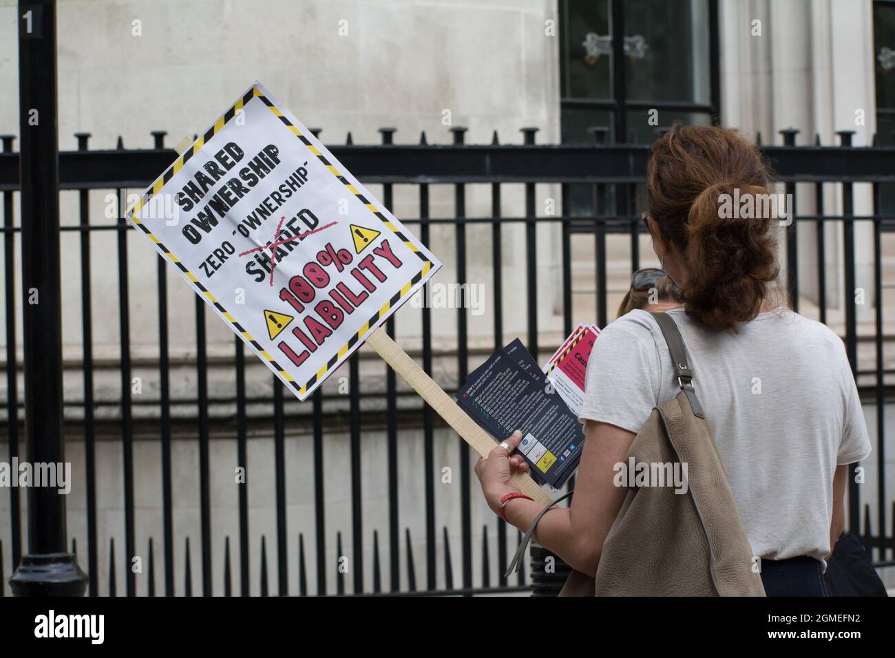 London, UK. 18th Sep, 2021. Rent council is a wiser choice dont buy Shared Ownership or Leaseholder is a hung, you become a slave to your property you dont owns demonstration at Queen Elizabeth II Conference Centre on  2021-09-18, London, UK. Credit: Picture Capital/Alamy Live News Stock Photo