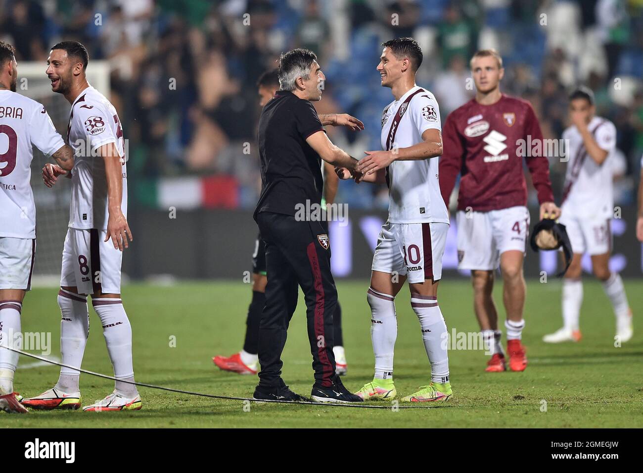 Ivan Juric Head Coach of Torino FC and Sara Lukic of Torino FC celebrate the  victory during the Serie A 2021/2022 match between US Sassuolo Calcio and  Torino FC at Mapei Stadium
