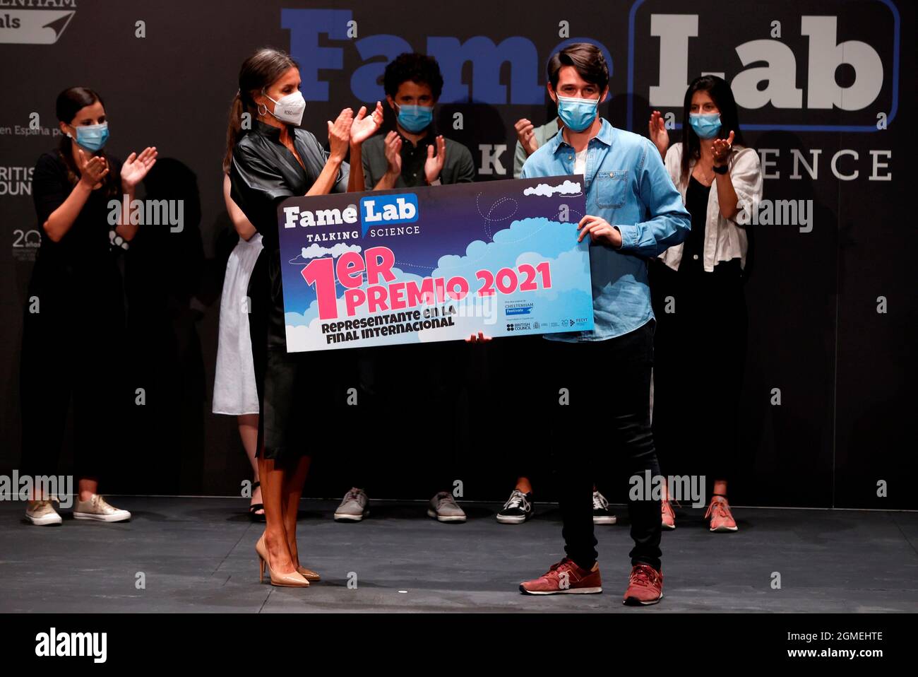 17-09-2021 Queen Letizia with Jesus Victorino Santos attend the Famelab ...