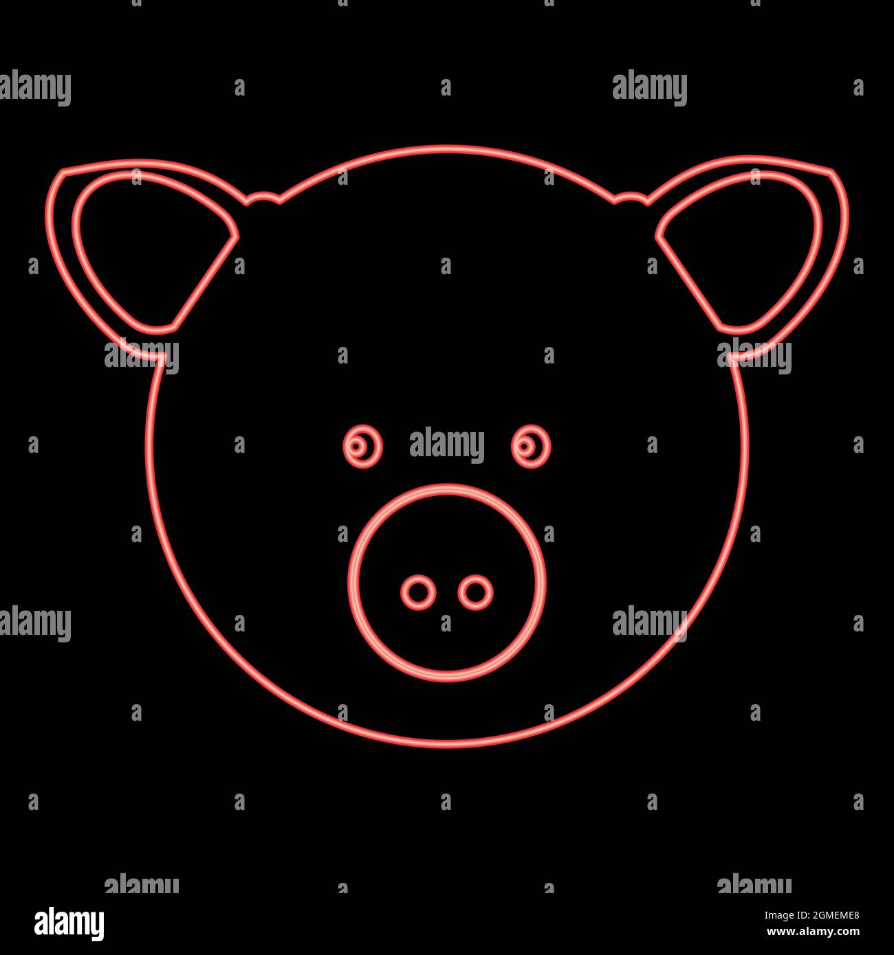 Neon pig head red color vector illustration flat style light image Stock Vector