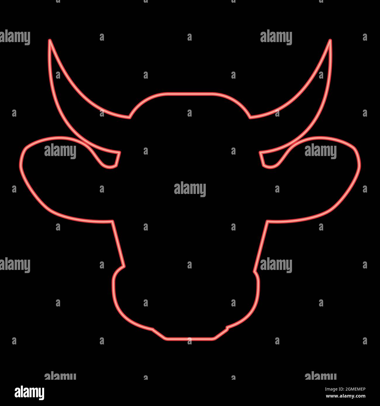 Neon cow head red color vector illustration flat style light image Stock Vector