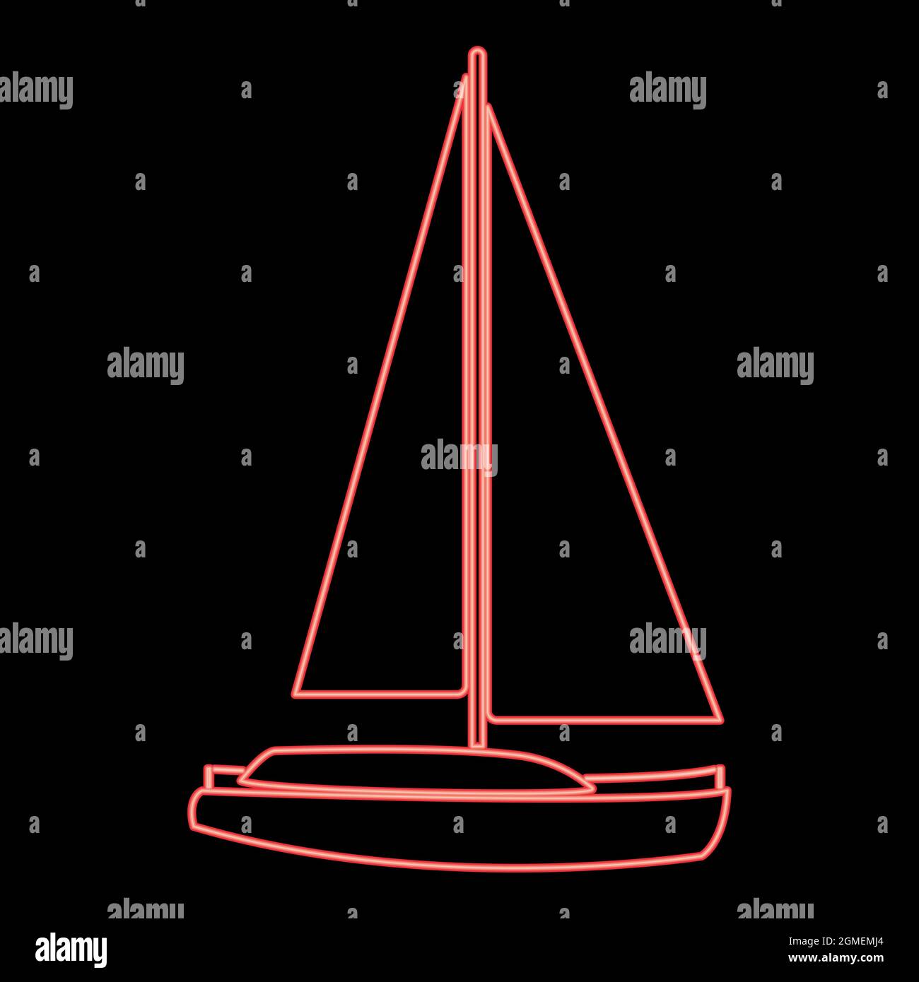 Neon yacht red color vector illustration flat style light image Stock ...