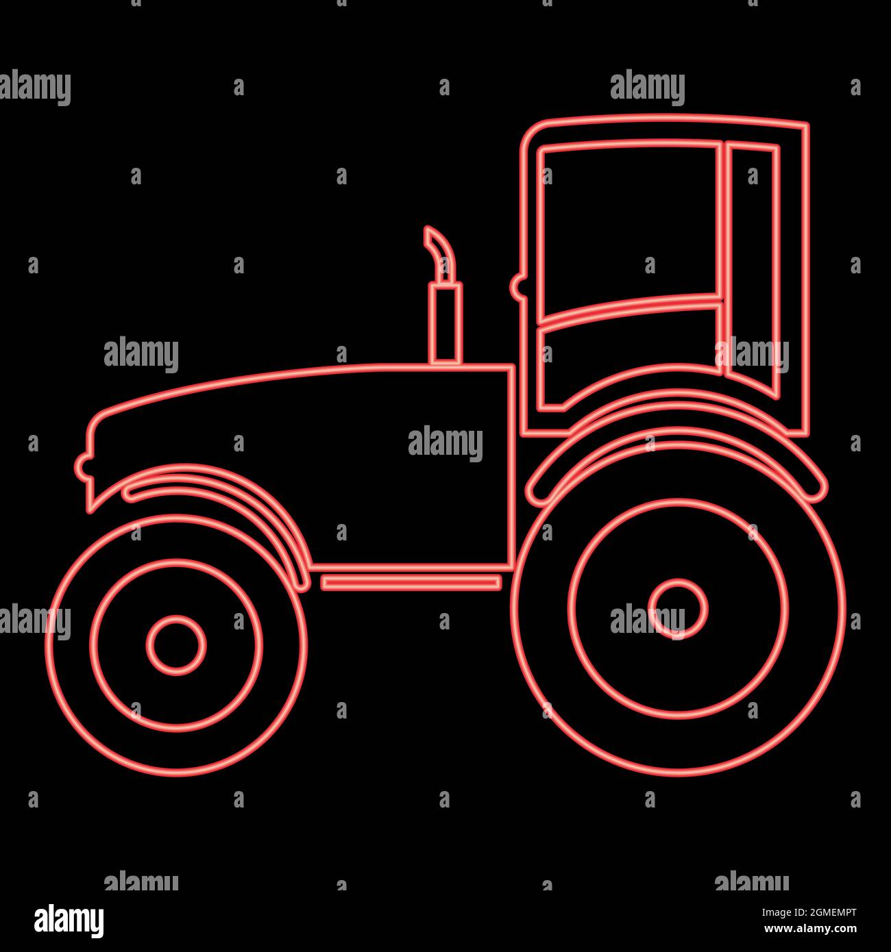 Neon tractor red color vector illustration flat style light image Stock Vector