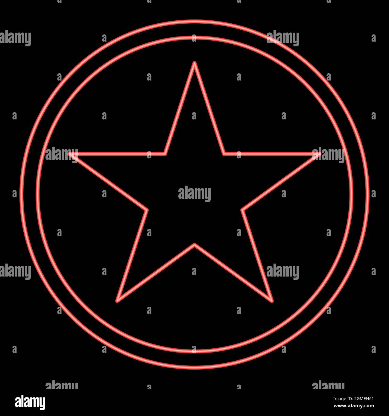 Neon star in circle red color vector illustration flat style light image Stock Vector