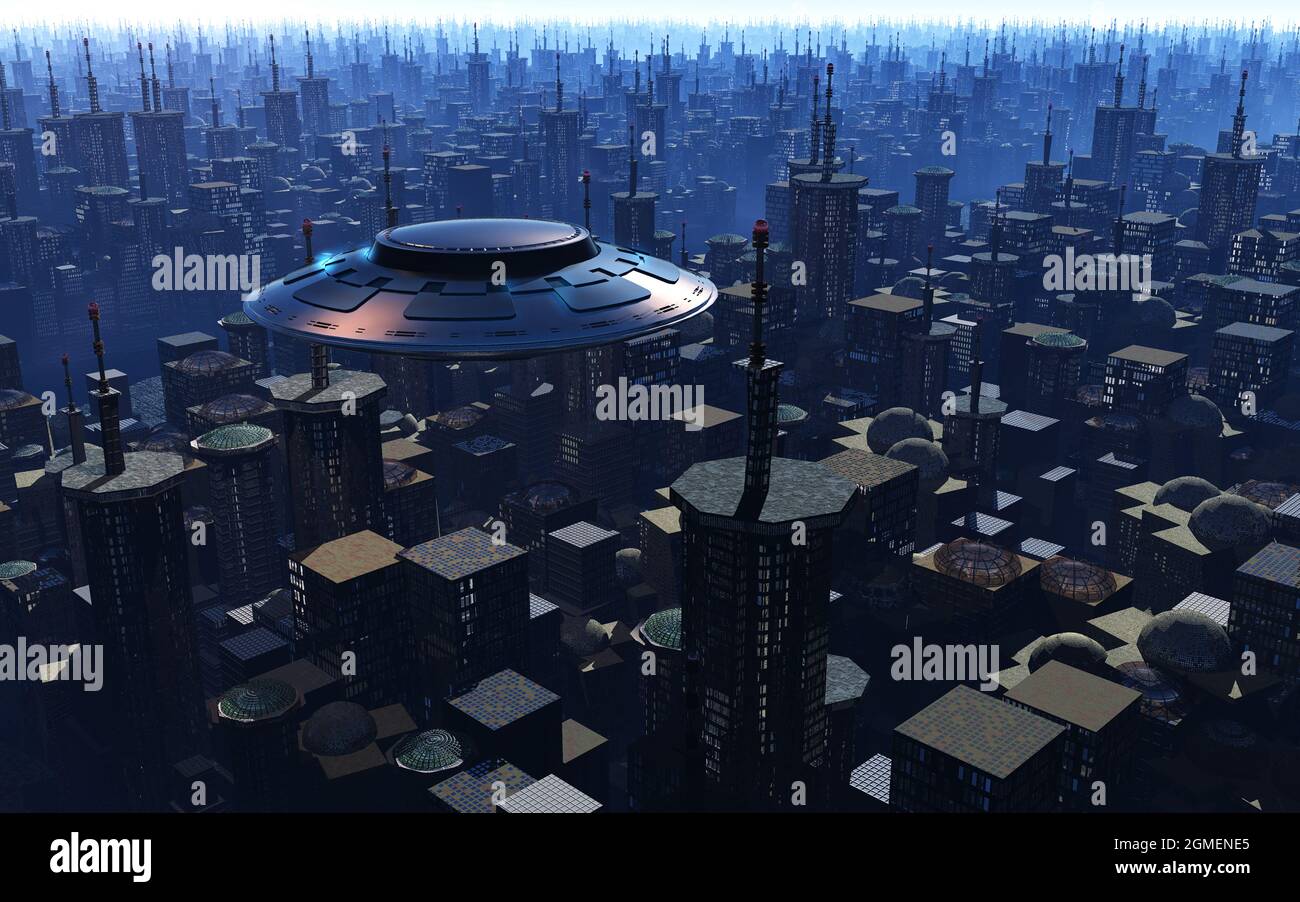 Spacecraft flying over city hi-res stock photography and images - Alamy
