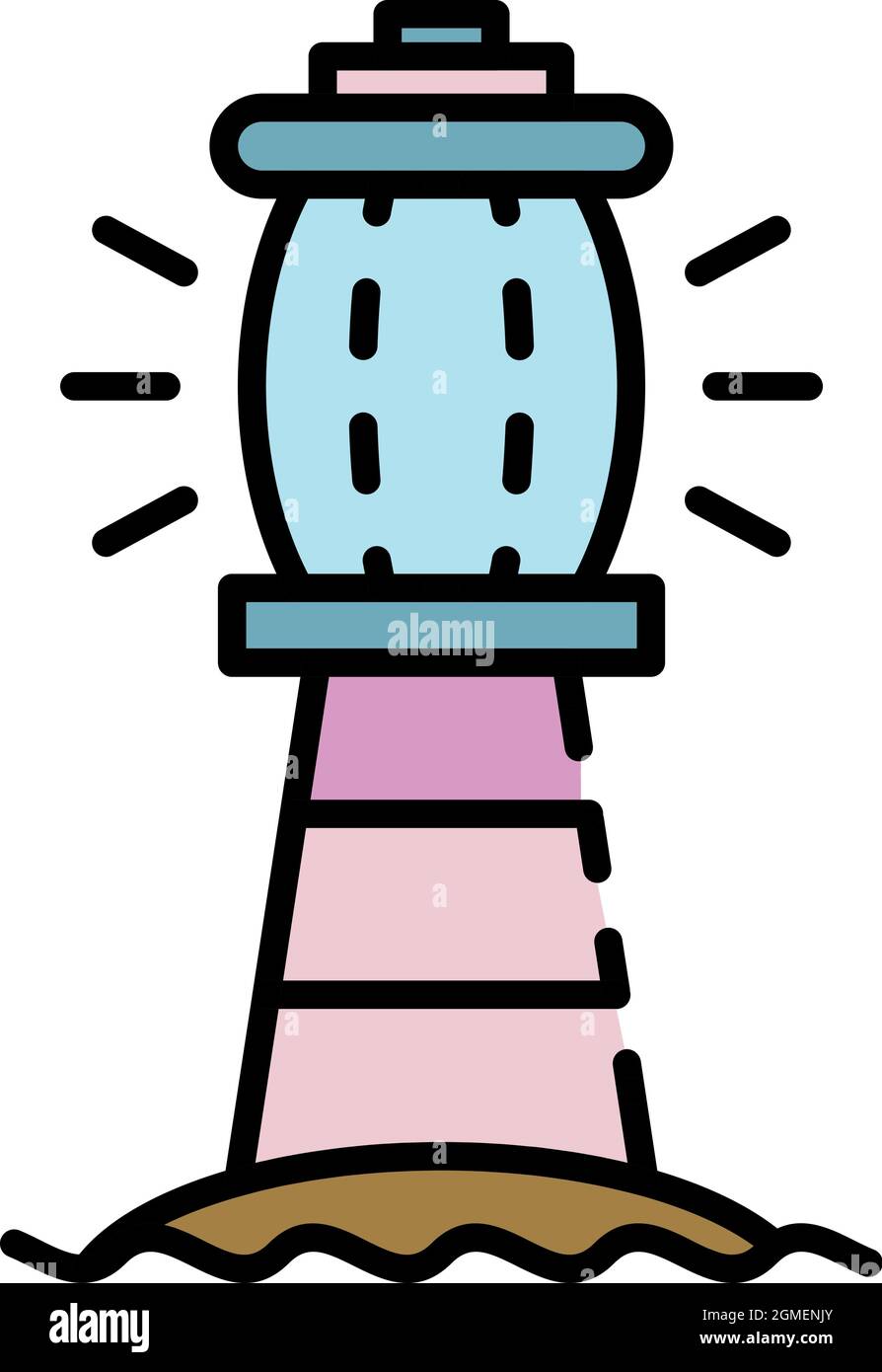 Sea lighthouse icon. Outline sea lighthouse vector icon color flat ...