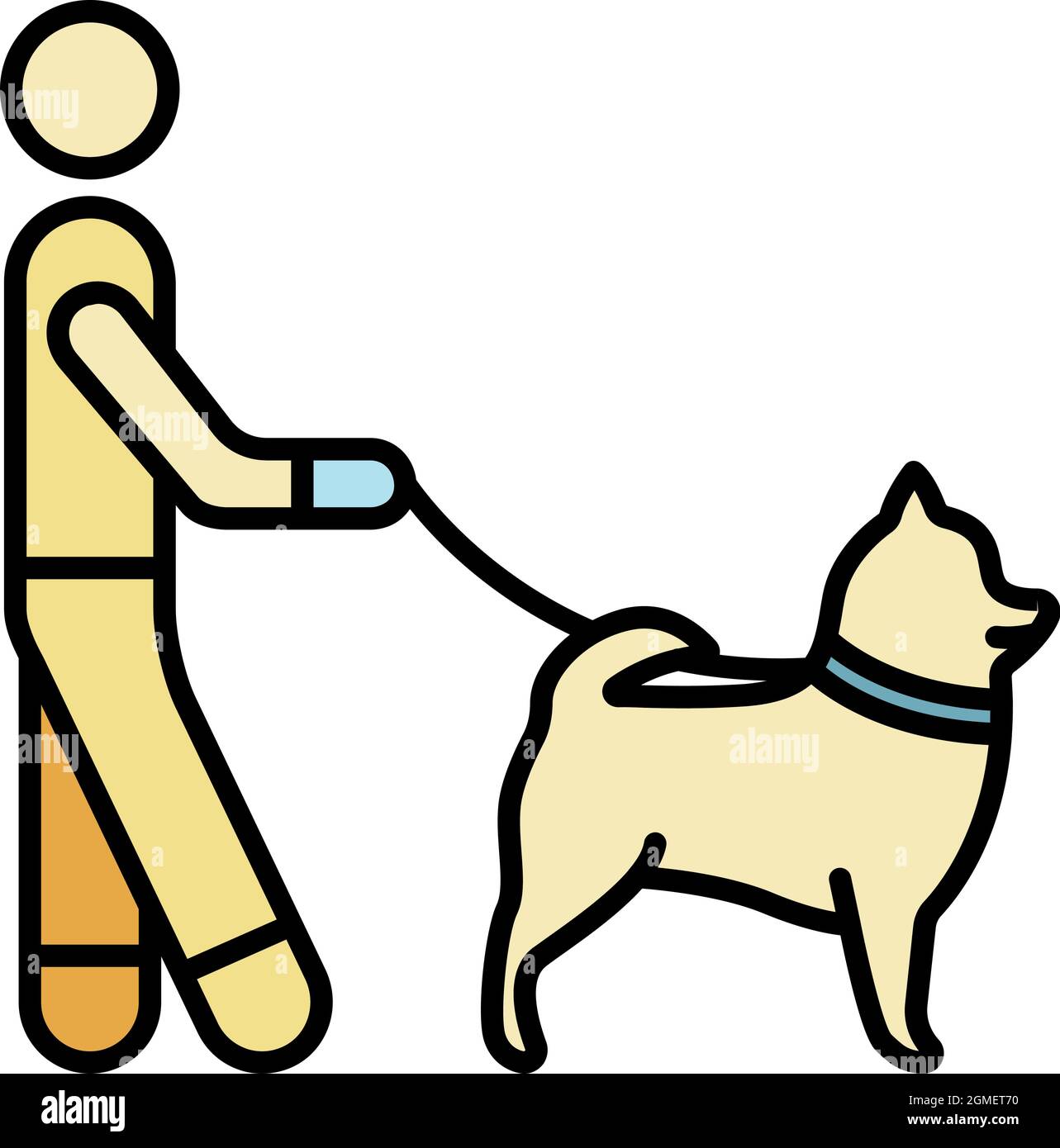 Man walking dog icon. Outline man walking dog vector icon color flat isolated Stock Vector
