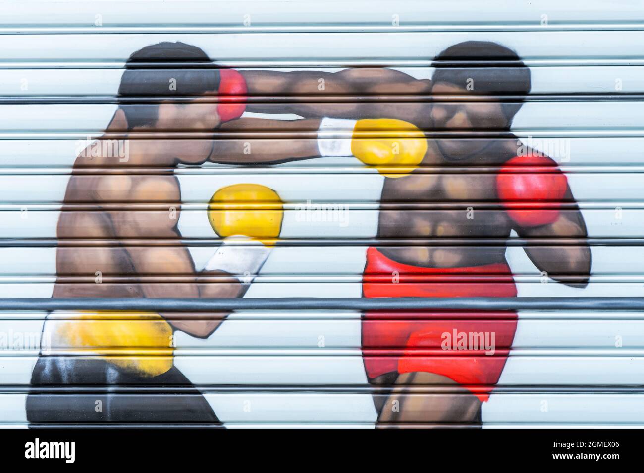 Mural of boxers fighting Stock Photo