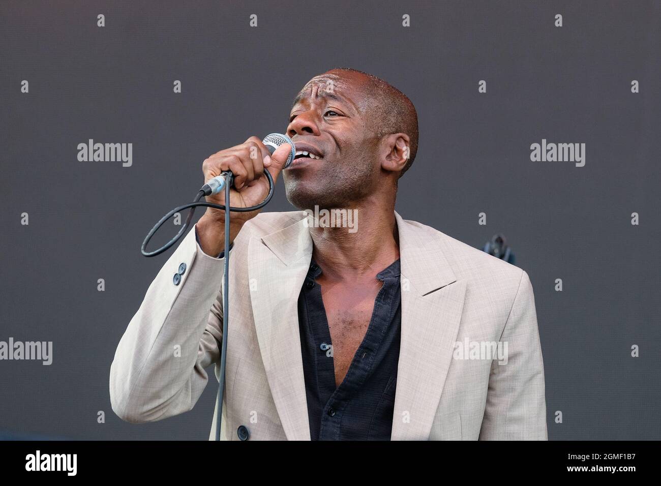 Newport, UK. 18th Sep, 2021. Andrew Roachford, MBE, British singer  songwriter and keyboard player with the pop, rock and soul band Roachwood  performing live on stage at the Isle of Wight Festival. (