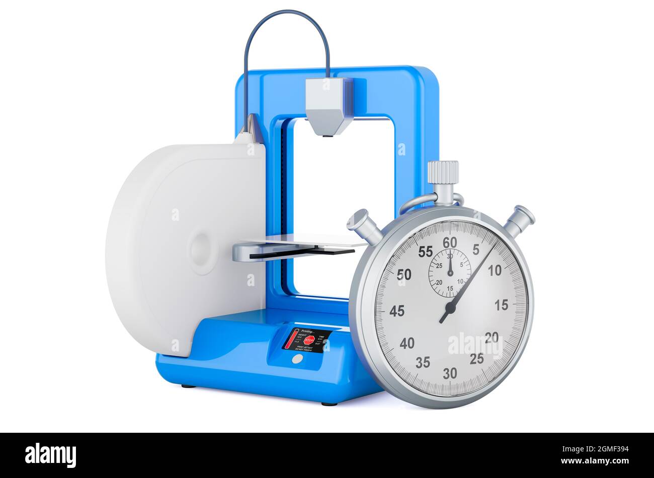 Stopwatch with 3D printer, 3D rendering isolated on white background ...