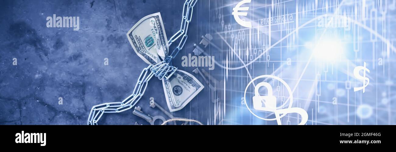Business concept. The depreciation of national currency. Hundred dollar bill. Inflation and stagnation. Tighten the hundred dollar bill with a measuri Stock Photo