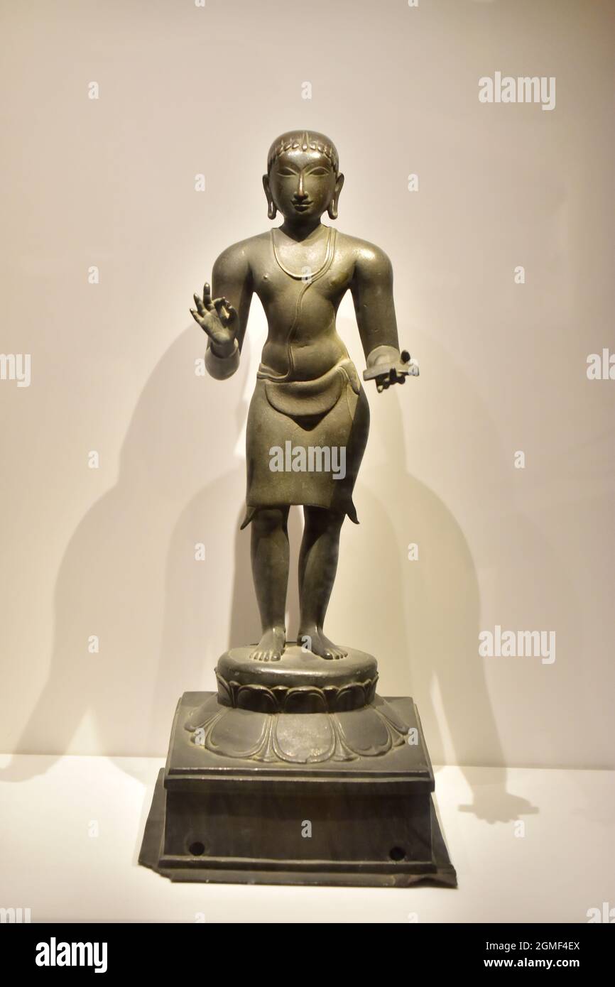 New Delhi, India - August 25, 2019: Old Indian god statue in museum