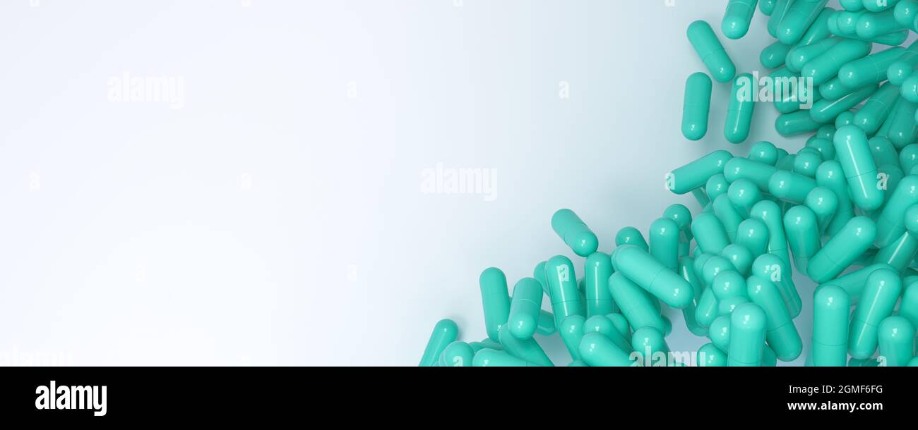Falling pills. Medical concept. 3d rendering. Stock Photo