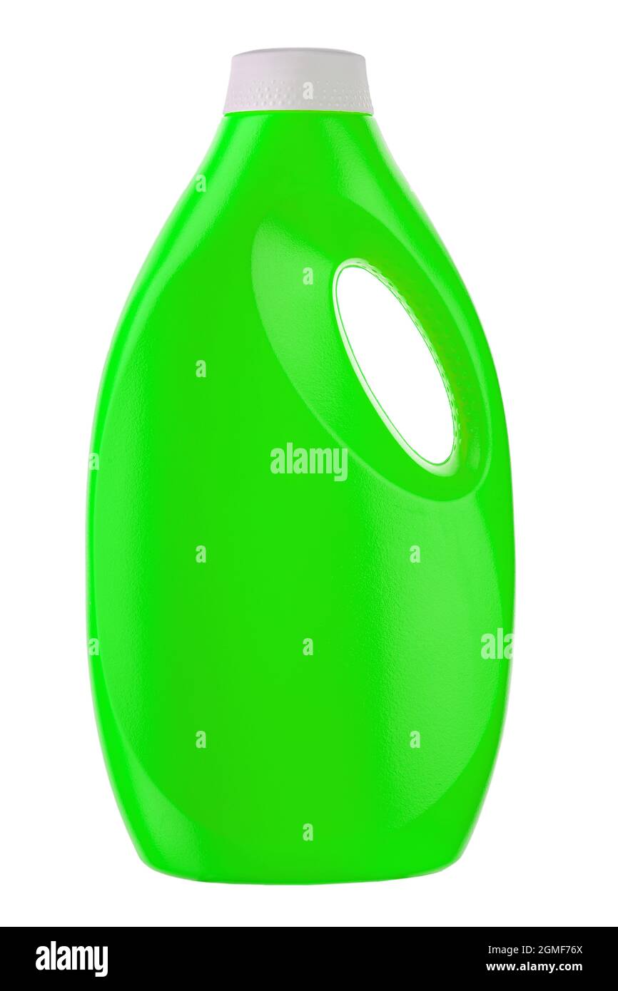 Green plastic bottle for liquid laundry detergent, cleaning agent