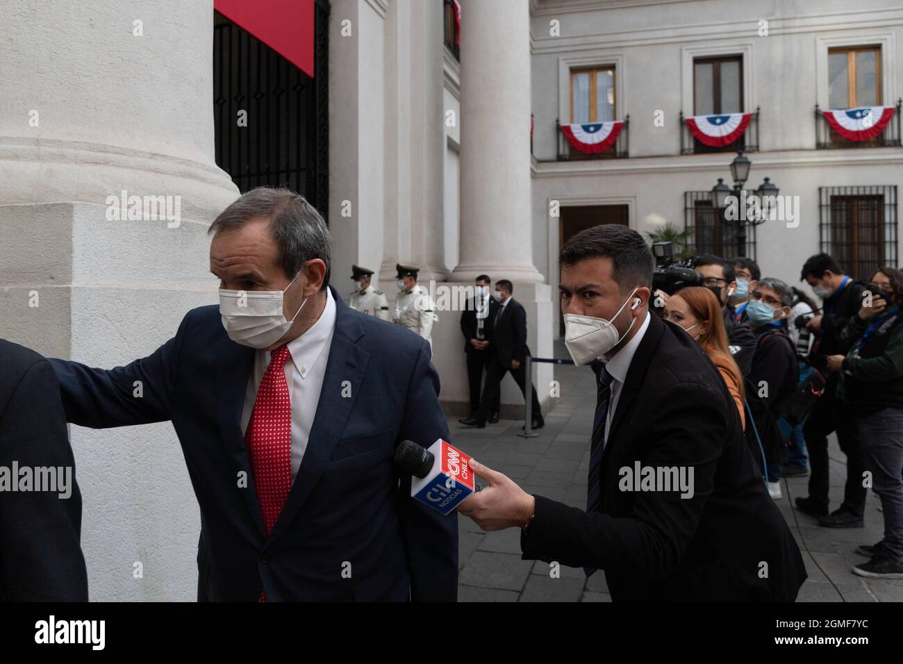 Santiago, Metropolitana, Chile. 18th Sep, 2021. Minister Allamand arriving at the La Moneda presidential palace for official government photos, on the day that Chile's independence is celebrated. September 18, 2021. (Credit Image: © Matias Basualdo/ZUMA Press Wire) Stock Photo