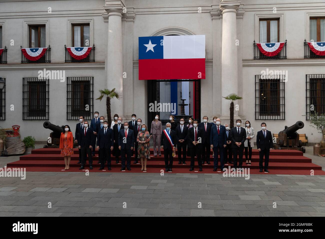 Santiago, Metropolitana, Chile. 18th Sep, 2021. President PiÃ±era and his ministers take the official government photo at the La Moneda presidential palace, on the day that Chile's independence is celebrated. September 18, 2021. (Credit Image: © Matias Basualdo/ZUMA Press Wire) Stock Photo