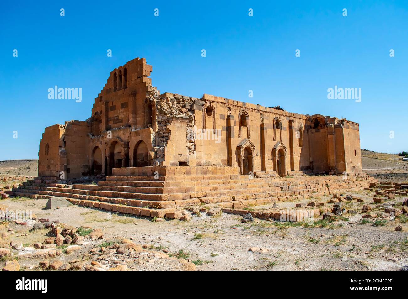 Yereruyk church, a 4th-century Armenian basilica in Shirak region of Armenia Stock Photo