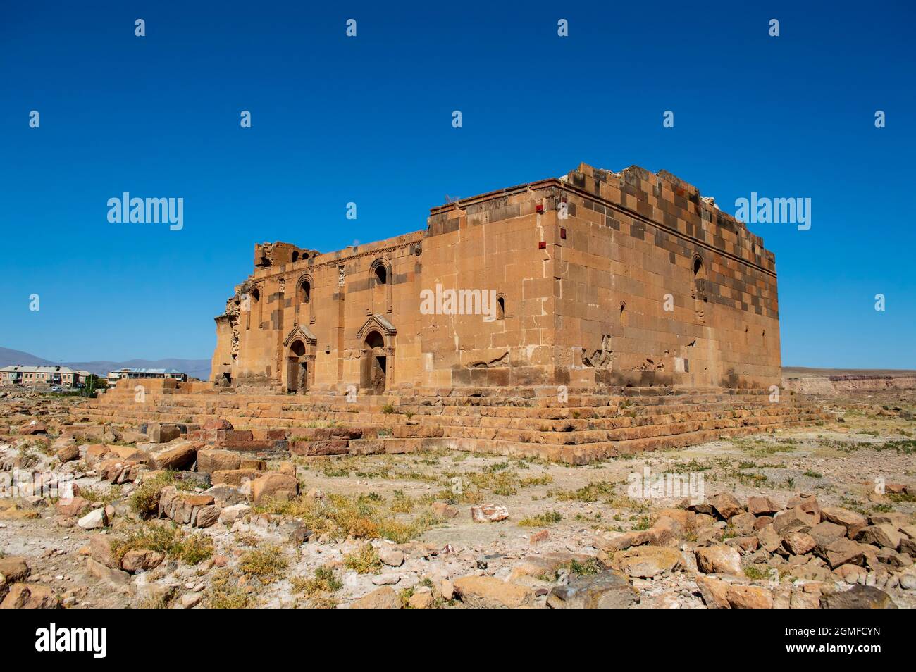Ancient Armenian basilica church of Yereruyk near Anipemza village, Shirak region of Armenia Stock Photo