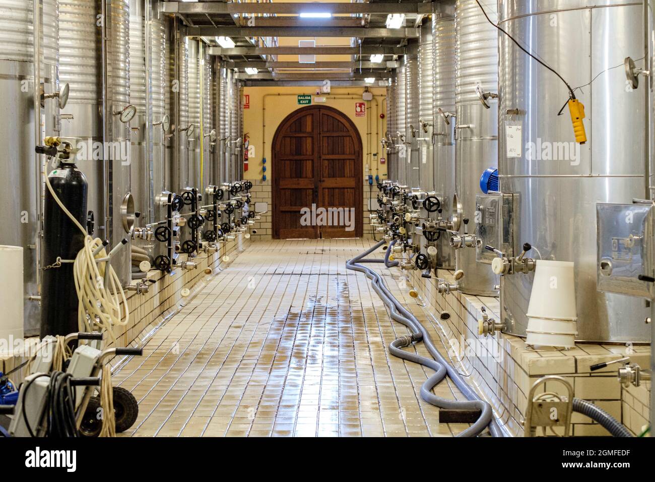 Macià Batle wineries, wort tanks, Santa Maria del Cami, Mallorca, Balearic Islands, Spain. Stock Photo