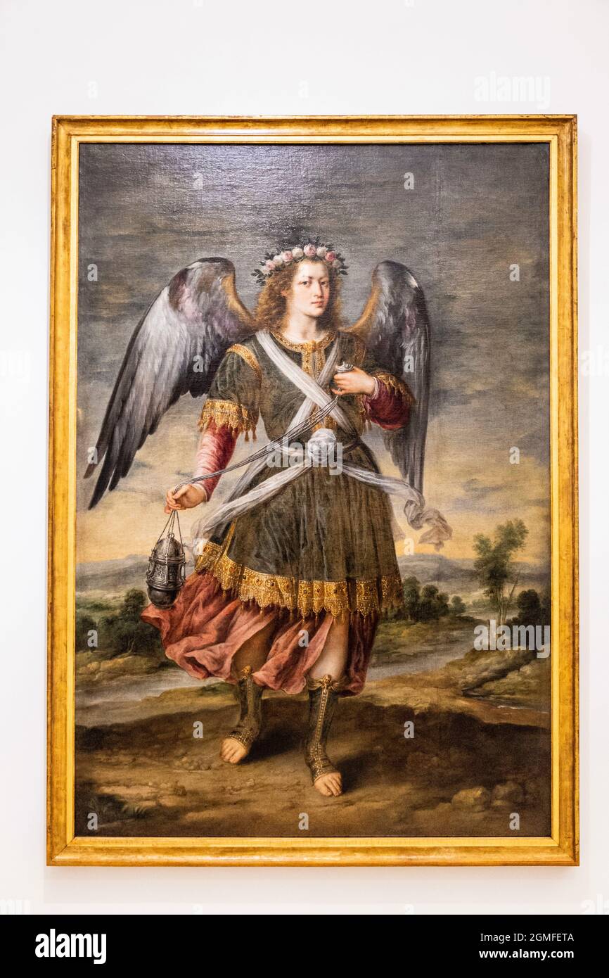 archangel Sealtiel, 17th century, oil on canvas, Bartolome Roman, Mallorca, Balearic Islands, Spain. Stock Photo