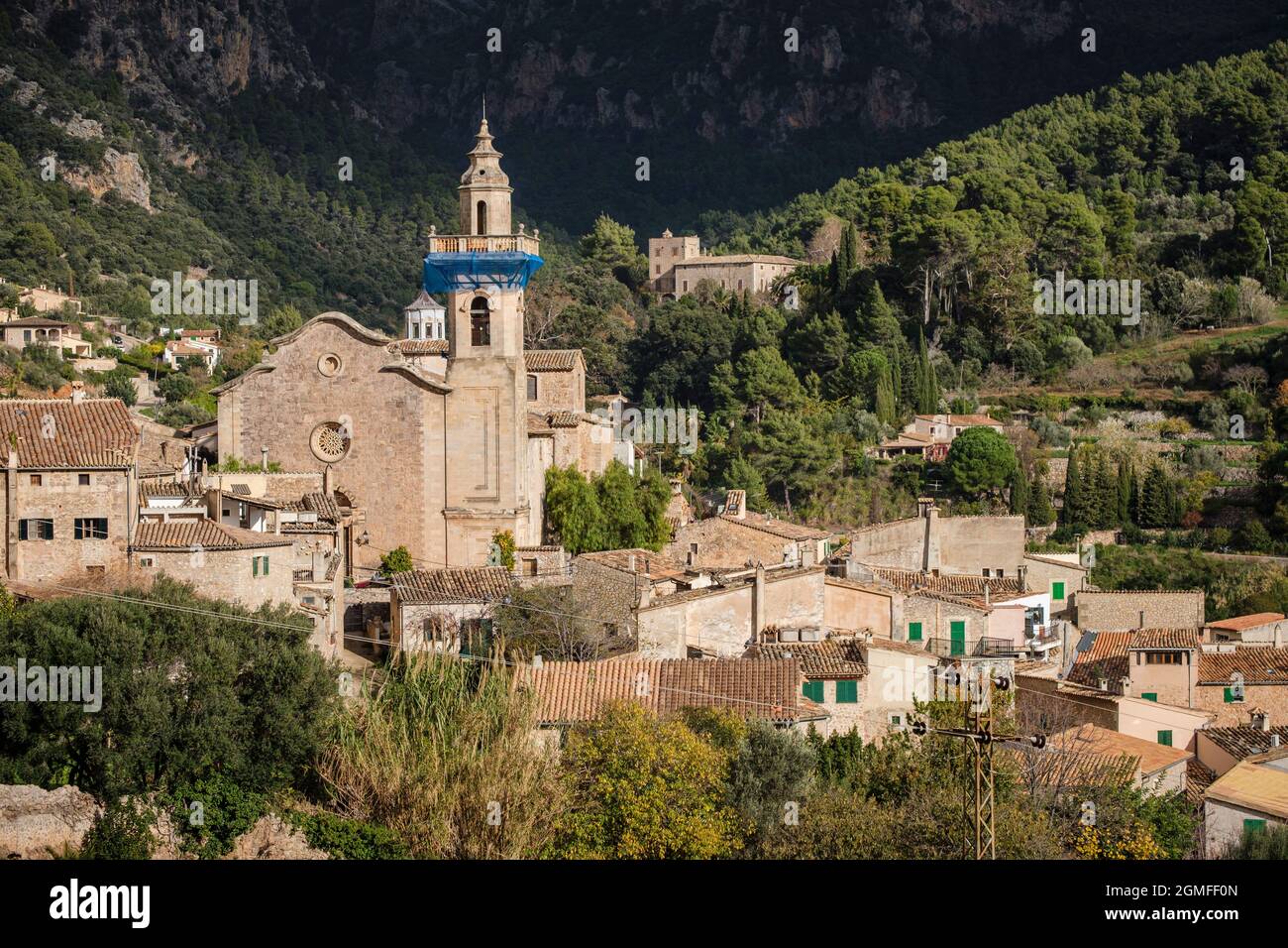 catholic church of Sant Bartomeu, 1235, gothic, Valldemossa, Mallorca, Balearic Islands, Spain. Stock Photo