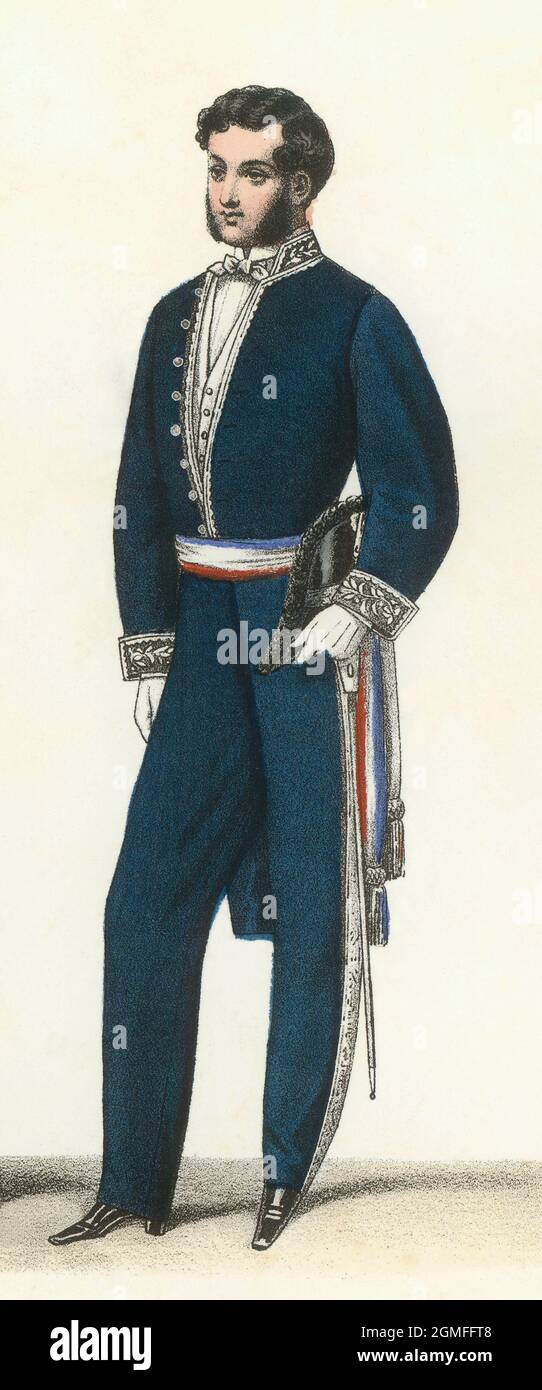 Francia. Siglo XIX. Uniformes y vestidos de gala. Alcalde. Stock Photo