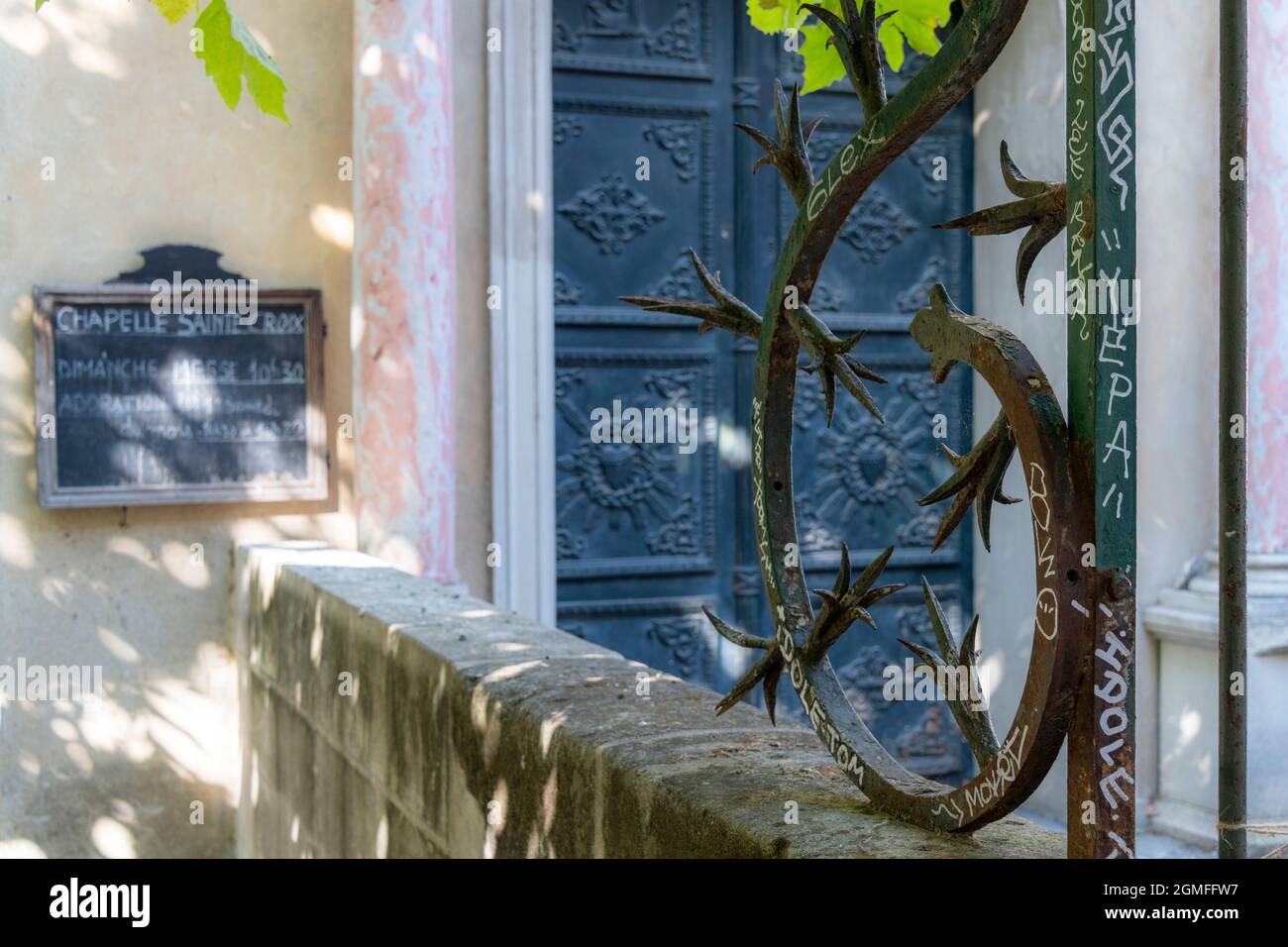 The Entrance of Chapelle Sainte Croix, Rue des Teinturiers Avignon, France. Stock Photo