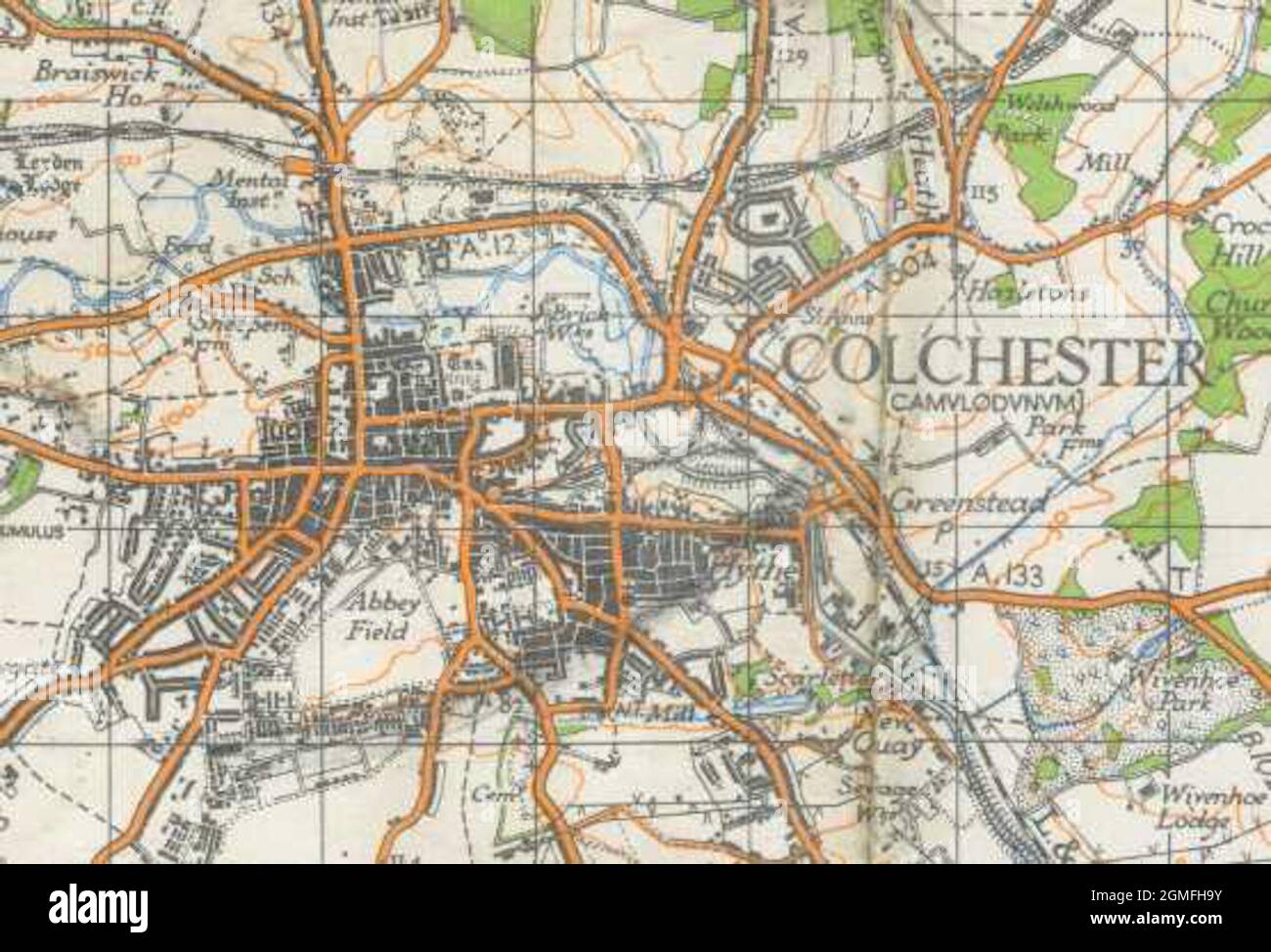 Old Maps Of Colchester A Map Of Colchester From 1940 Stock Photo - Alamy