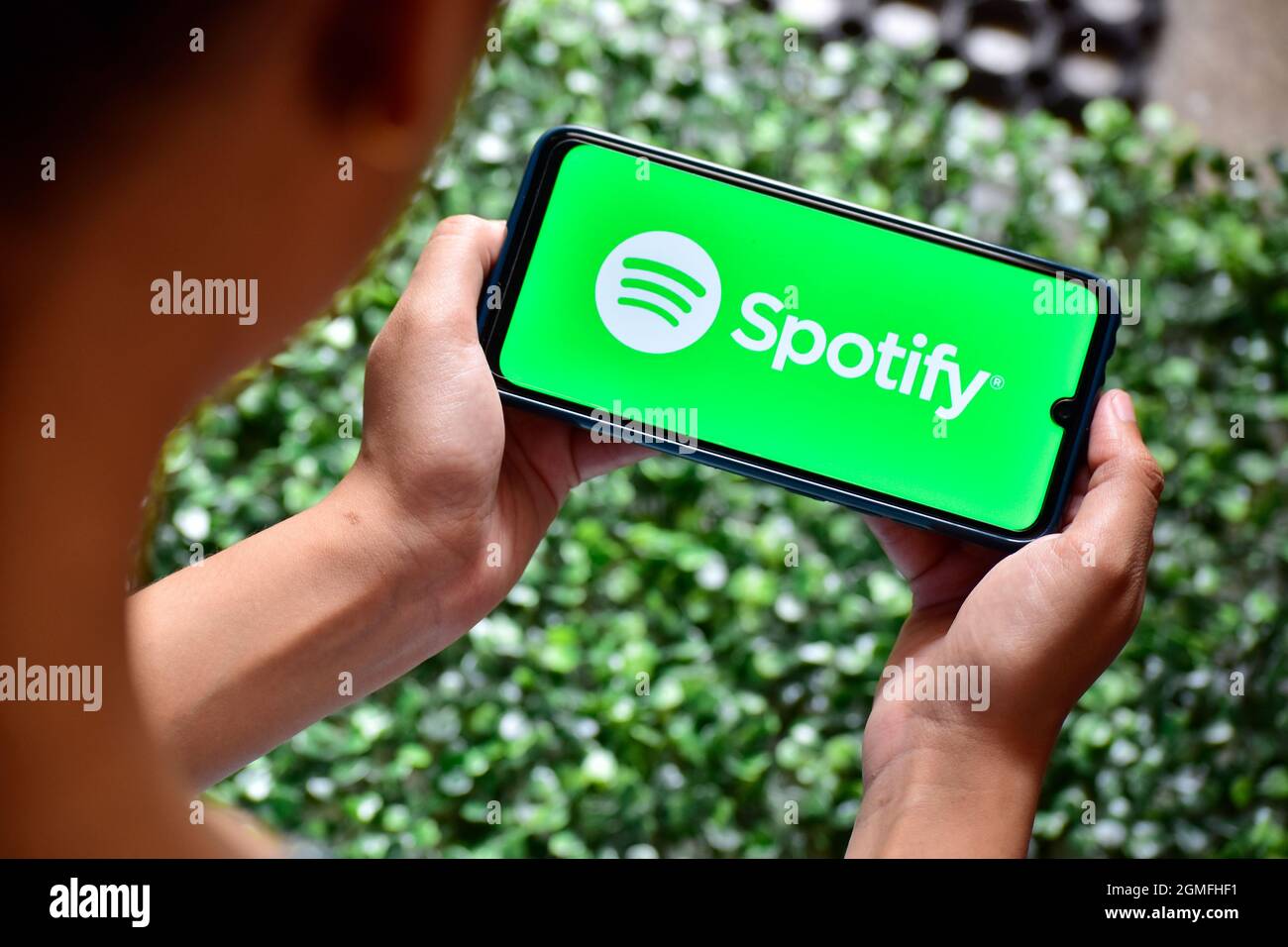 New Delhi, India - 13 September, 2019:Spotify Logo on Smartphone Stock Photo
