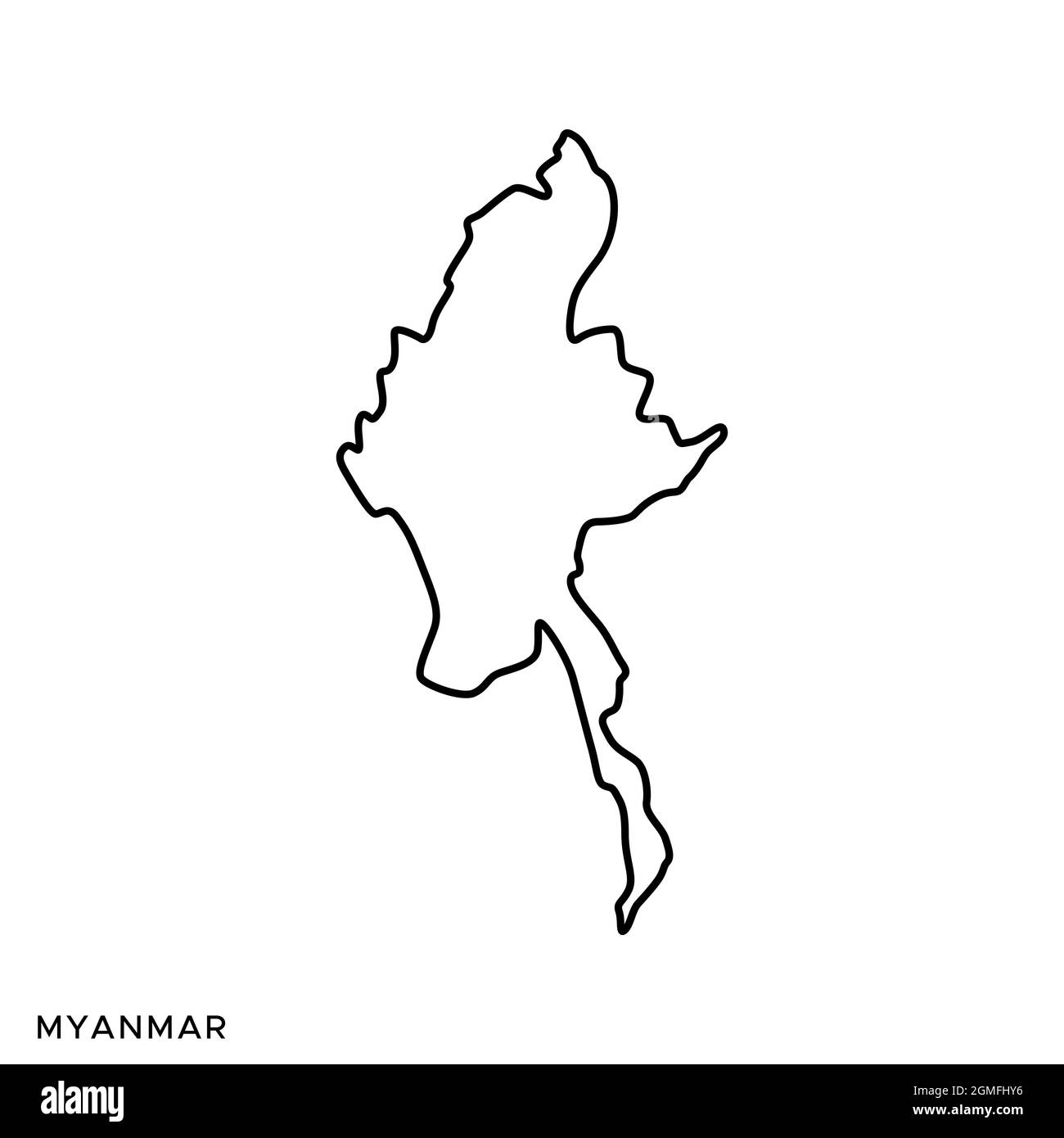 Line map of Myanmar vector stock illustration design template. Editable stroke. Vector eps 10. Stock Vector