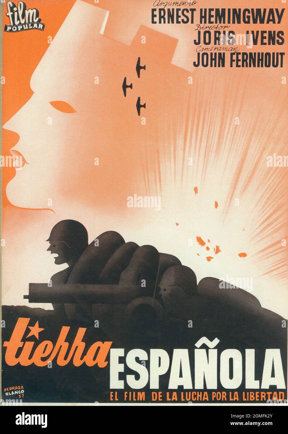España. Cartel de la película Tierra española, dirigida por Joris Ivens y argumento de Ernest Hemingway. Año 1938. Stock Photo
